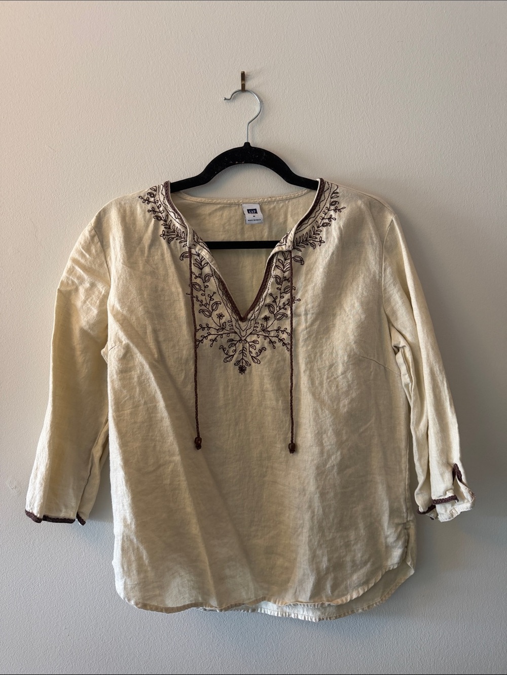 GAP Cream Embroidered V-Neck Tunic with Brown Trim